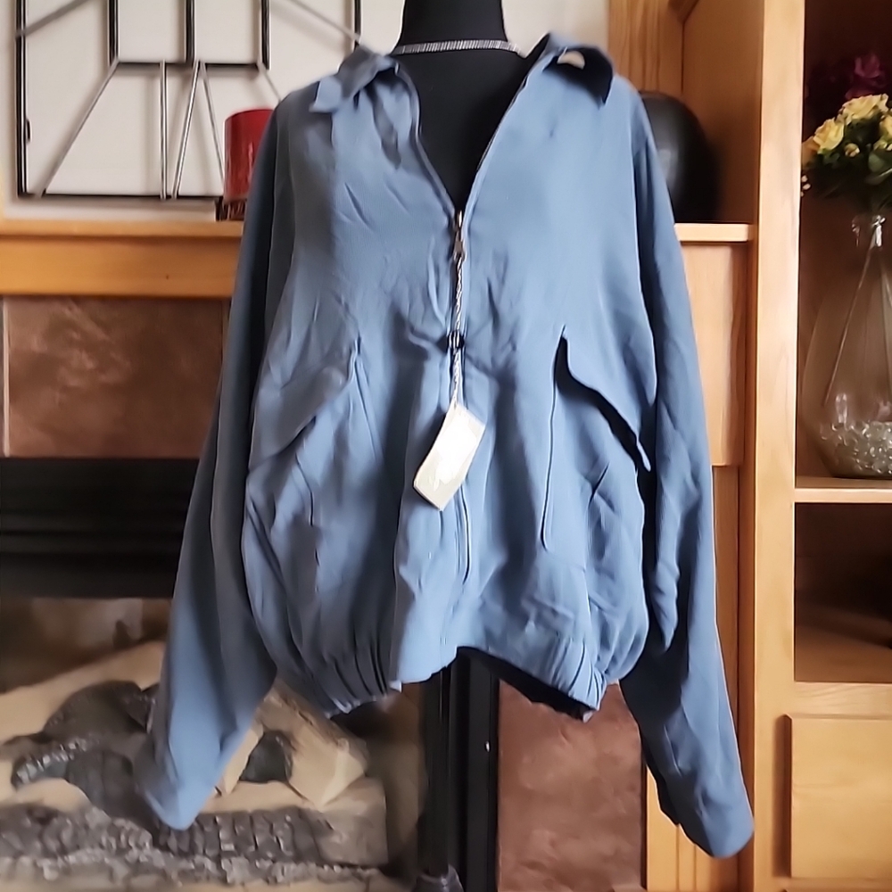 NWT Robert Stock Jacket Womens XL BLUE Full Zip Silk Shell Nylon Lining Overwear